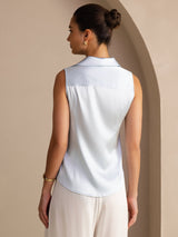 [Vaaleansininen] SilkSilky-FI Sleeveless Lapel Collar Naisten paita 002