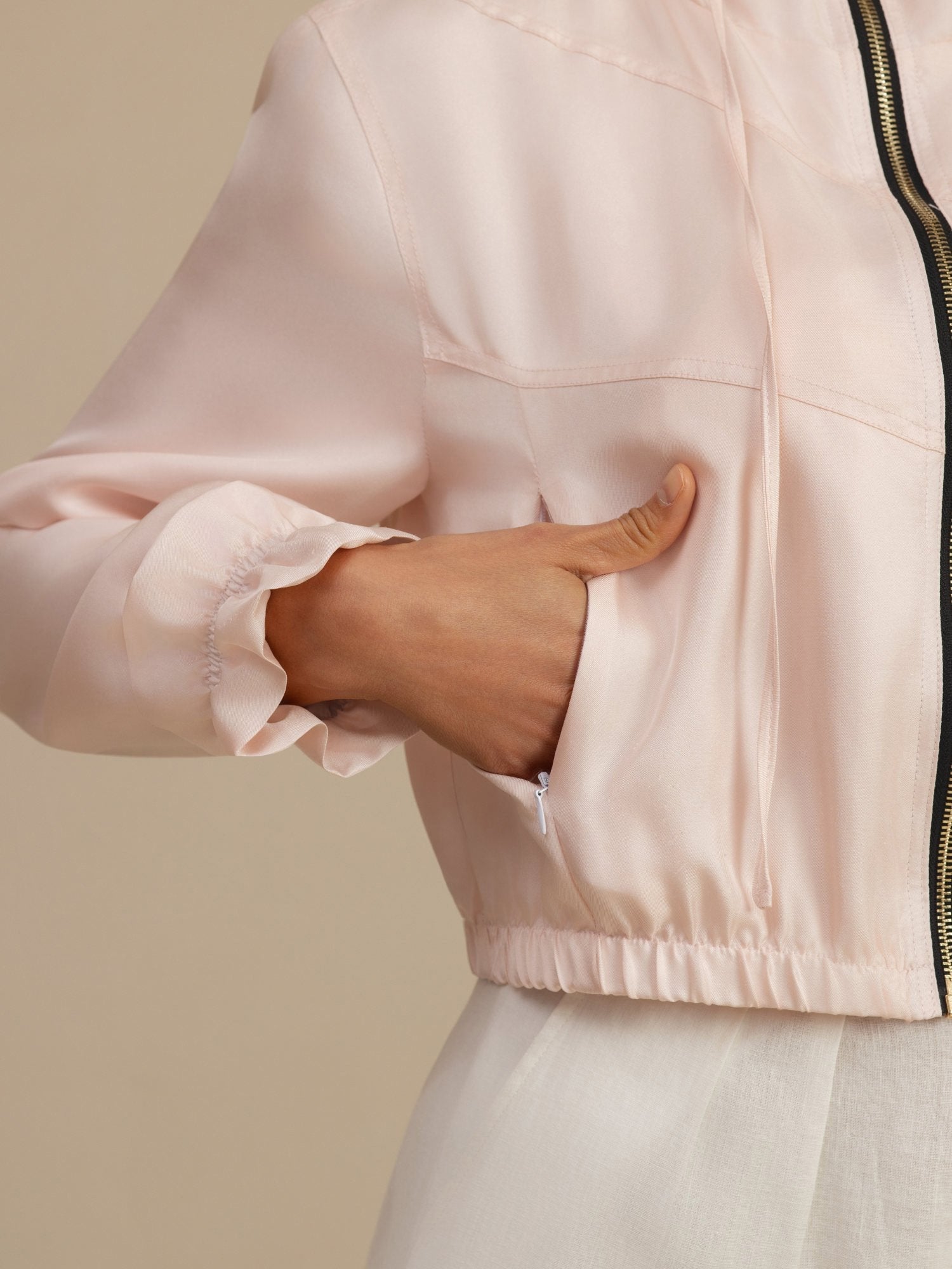 [Pinkki] SilkSilky-FI 18Momme Pitkähihainen Korkea Kaulus Naisten Päällysvaatteet 008