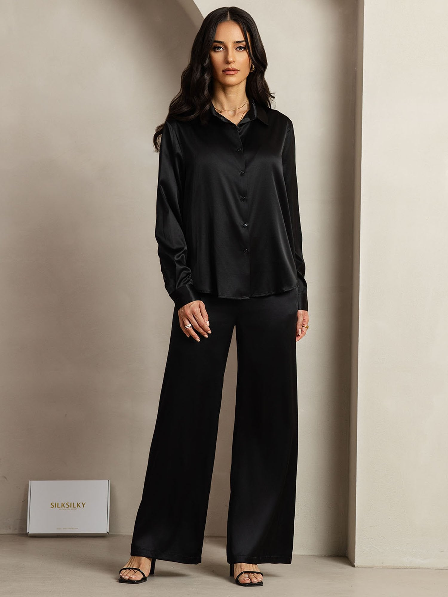 [Musta] SilkSilky-FI 19Momme Lapel Collar Women''s Outfit Sets 003