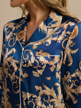 [Navy Lohikäärme] SilkSilky-FI Long Sleeve Notkokaulus Naisten Pyjamat 007