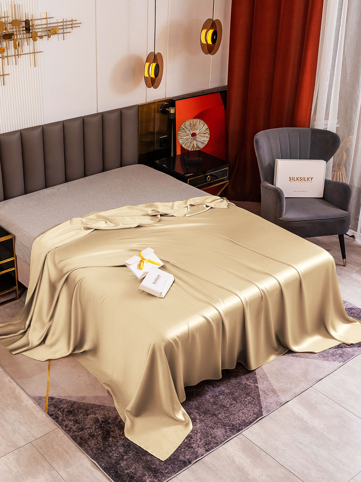 [Beige] SilkSilky-FI 19Momme Sheet 001