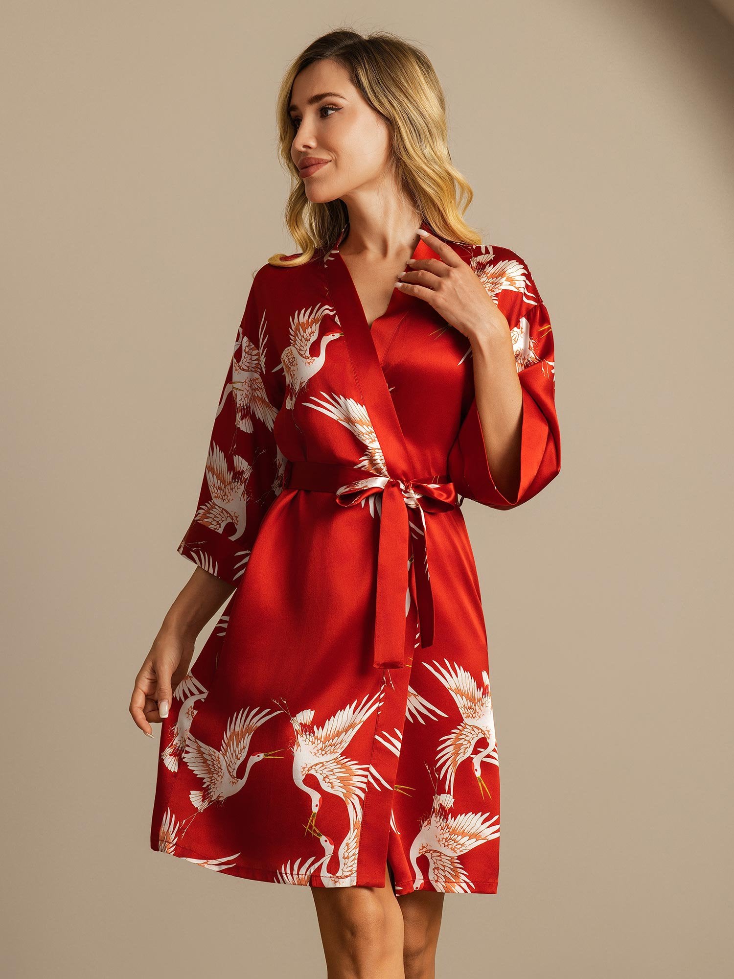 [Tummanpunainen] SilkSilky-FI 19Momme Womens Robe 006