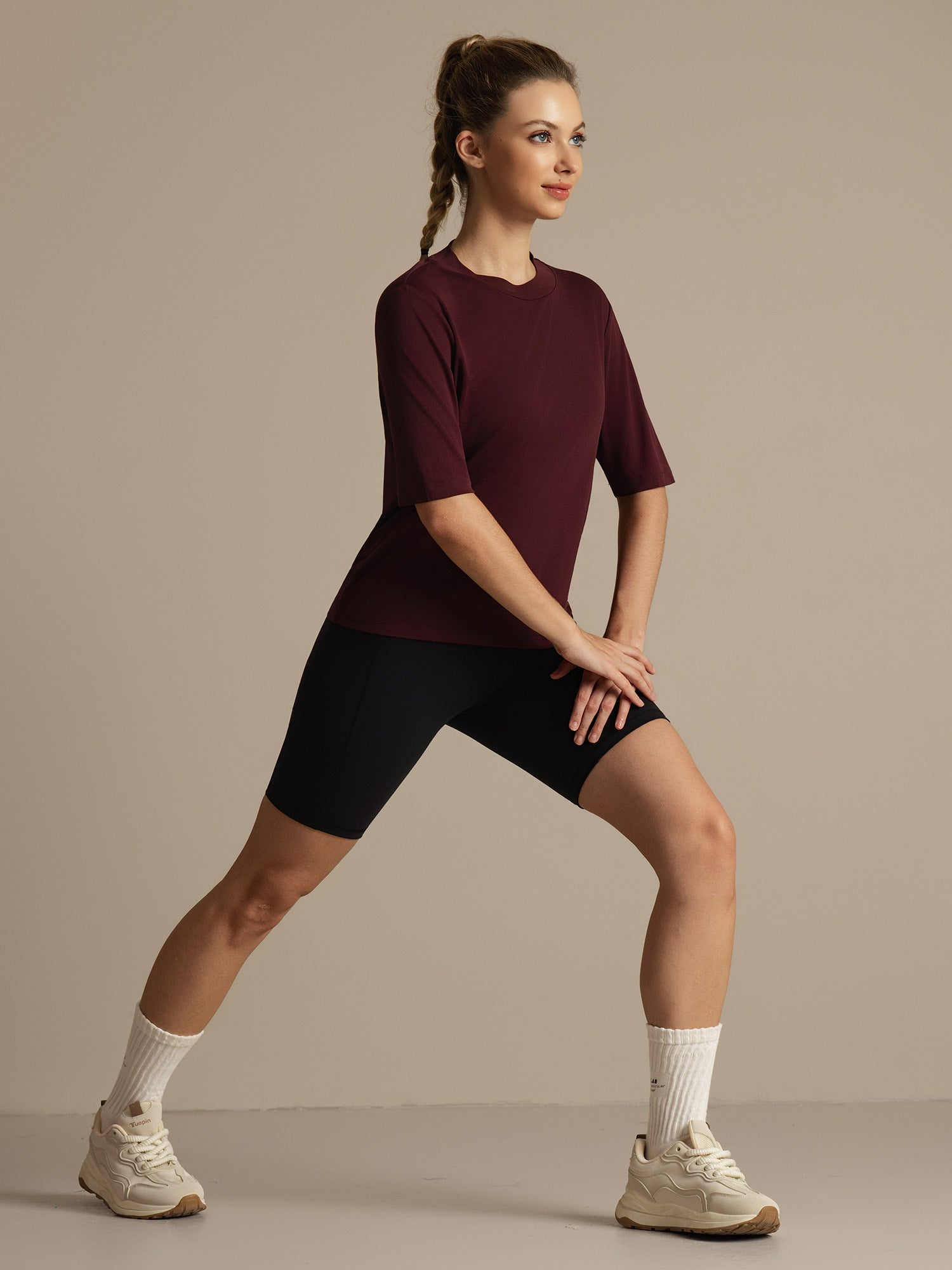 [Windsorviini] SilkSilky-FI Puolihiha Tiukka Crew Neck Naisten T-paita 006