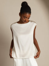 [Valkoinen] SilkSilky-FI Cap Sleeve Round Neck Naisten T-paita 006