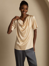 [Samppanja] SilkSilky-FI Short Sleeve Cowl Neck Naisten Puserot 003