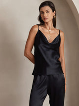 [Musta] SilkSilky-FI Spaghetti Strap Cowl Neck Camisole Top 003