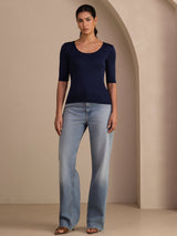 [Tummansininen] SilkSilky-FI Half Sleeve Naisten T-paita 005