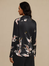 [Musta] SilkSilky-FI Long Sleeve Lapel Collar Naisten paita 002