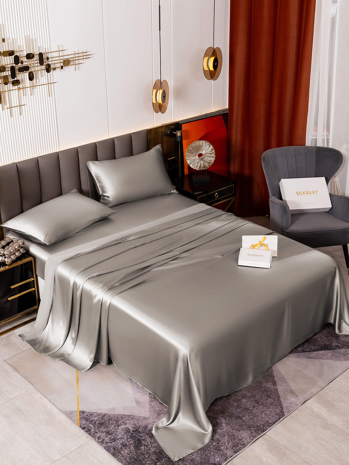 [Harmaa] SilkSilky-FI 19Momme Bedding Set 001