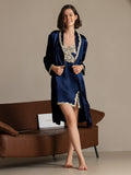 SilkSilky-FI Nightgown&Robe Set Tummansininen 003