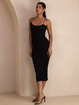 [Musta] SilkSilky-FI Spaghetti Strap Square Neck Mekko 006