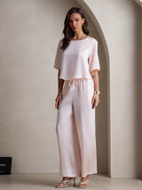 [Pinkki] SilkSilky-FI Half Sleeve Round Neck Naisten Pyjamat 006