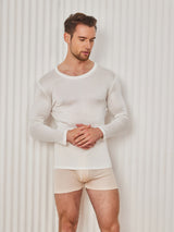 [Valkoinen] SilkSilky-FI Long Sleeve Round Neck Miesten T-paita 001