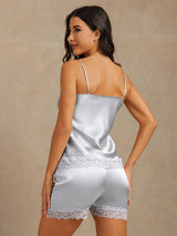 [Harmaansininen] SilkSilky-FI Spaghetti Strap V Neck Camisole Setti 002