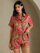 [Korallinvärinen Servaali] SilkSilky-FI Short Sleeve Notch Collar Naisten Pyjamat 003