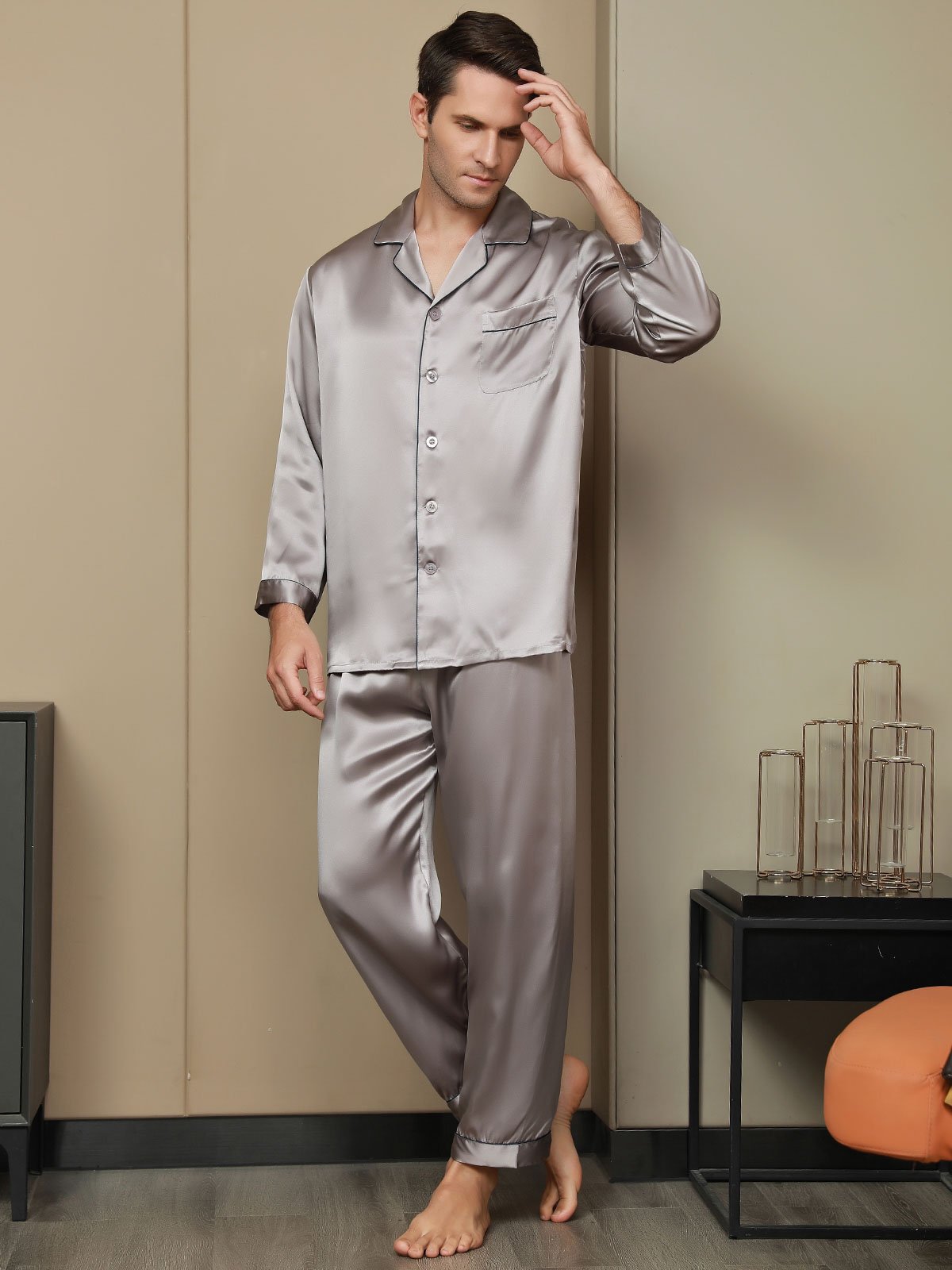 SilkSilky-FI Mens Pajamas Harmaa 002