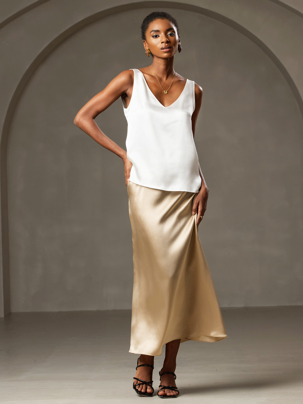 [Valkoinen] SilkSilky-FI 19Momme Camisoles 002