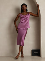 [Tumma Violetti] SilkSilky-FI Spaghetti Strap Cowl Neck Camisole Top 006