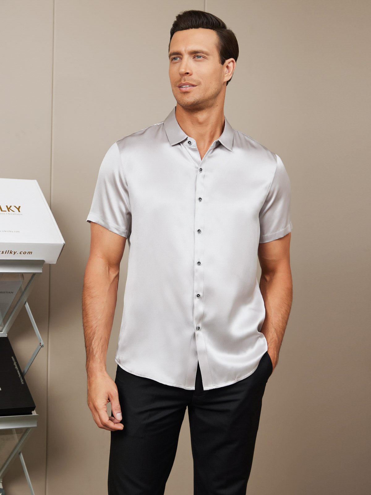 [Hopea] SilkSilky-FI Silk Short Sleeve Collar Miesten Paita 005