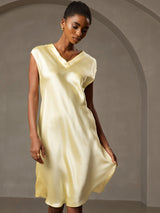 [Keltainen] SilkSilky-FI Cap Sleeve V Neck Yöpaita 003