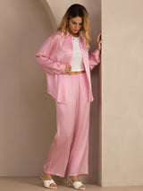 [Vaaleanpunainen Liituraita] SilkSilky-FI Long Sleeve Lapel Collar Women's Outfit Sets 006