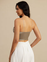[Khaki] SilkSilky-FI Spaghetti Strap V Neck Camisole Top 002