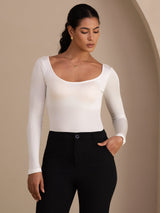 [Valkoinen] SilkSilky-FI Long Sleeve U kaula Naisten T-paita 003