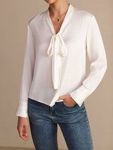 [Valkoinen] SilkSilky-FI Long Sleeve Tie Neck Naisten Puserot 006