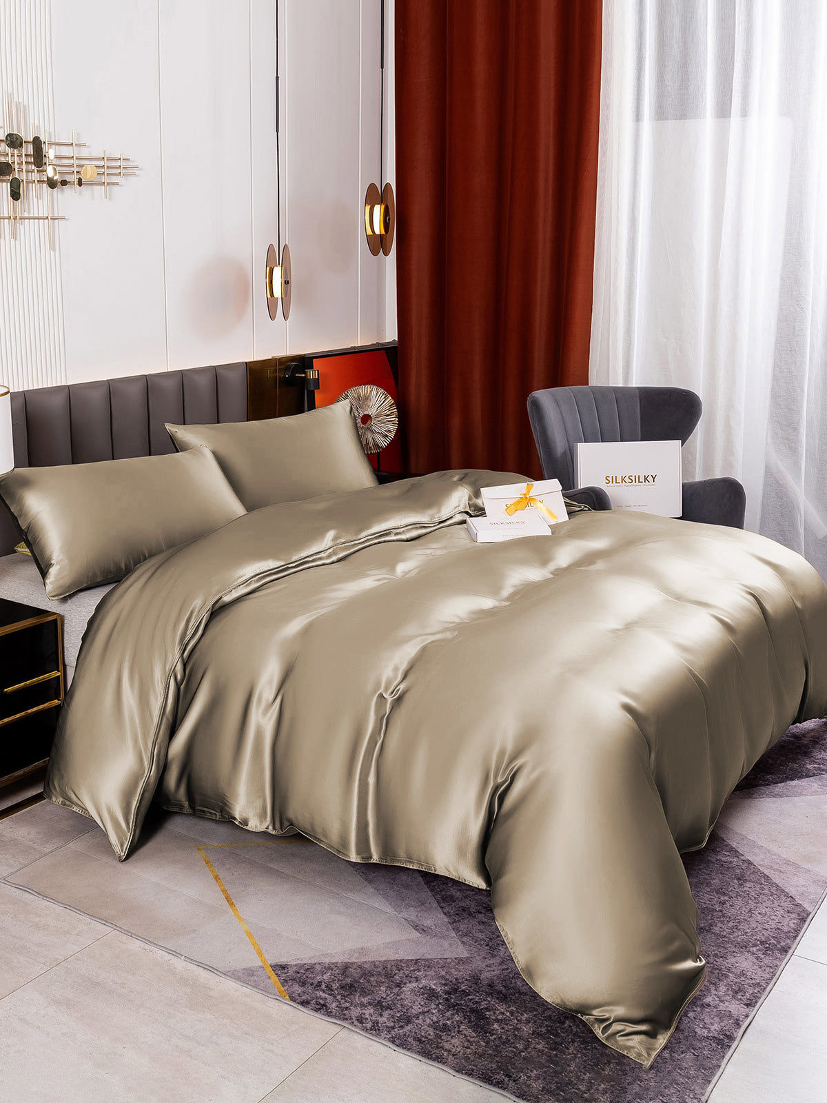[Khaki] SilkSilky-FI 19Momme Bedding Set 003