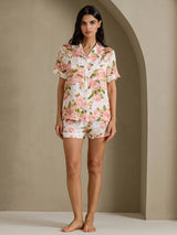 [Valkoinen Pioni] SilkSilky-FI Short Sleeve Notch Collar Naisten Pyjamat 006
