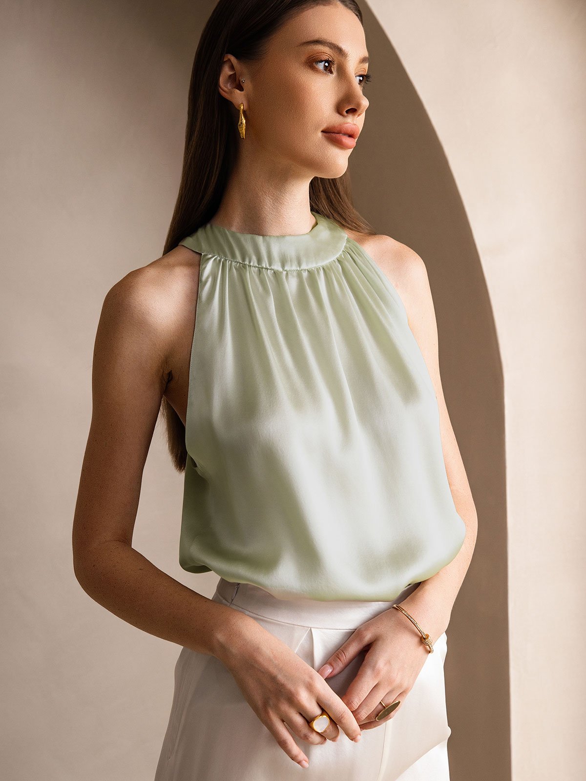 [Vaaleanvihreä] SilkSilky-FI 19Momme Womens T-Shirt 003