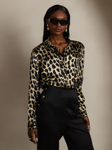 [Leopardi] SilkSilky-FI Long Sleeve Lapel Collar Naisten paita 005