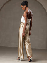 [Beige] SilkSilky-FI Spagettihihna V Neck Camisole Top 004