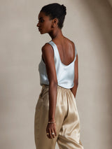 [Light Blue] SilkSilky  19Momme Stretch Silk Charmeuse Sleeveless Scoop Neck Camisole Top 004
