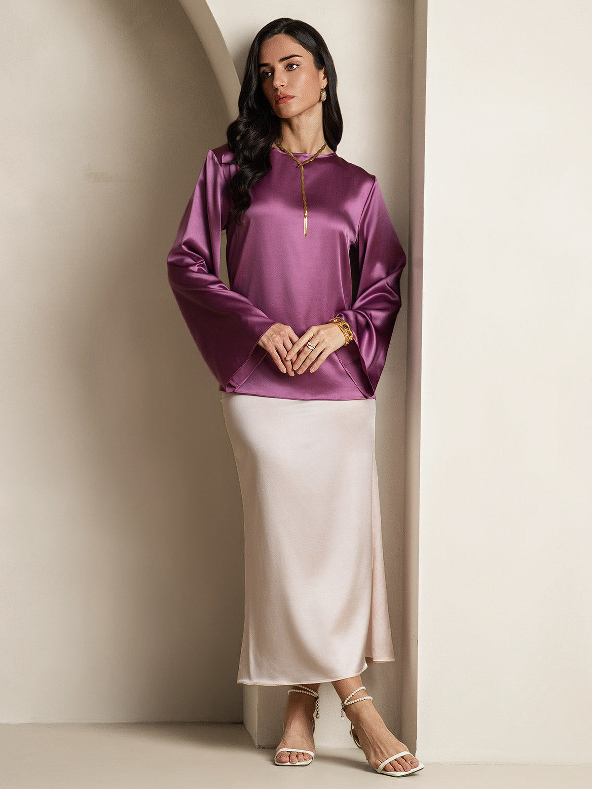 [Tumma Violetti] SilkSilky-FI 19Momme Womens T-Shirt 007,