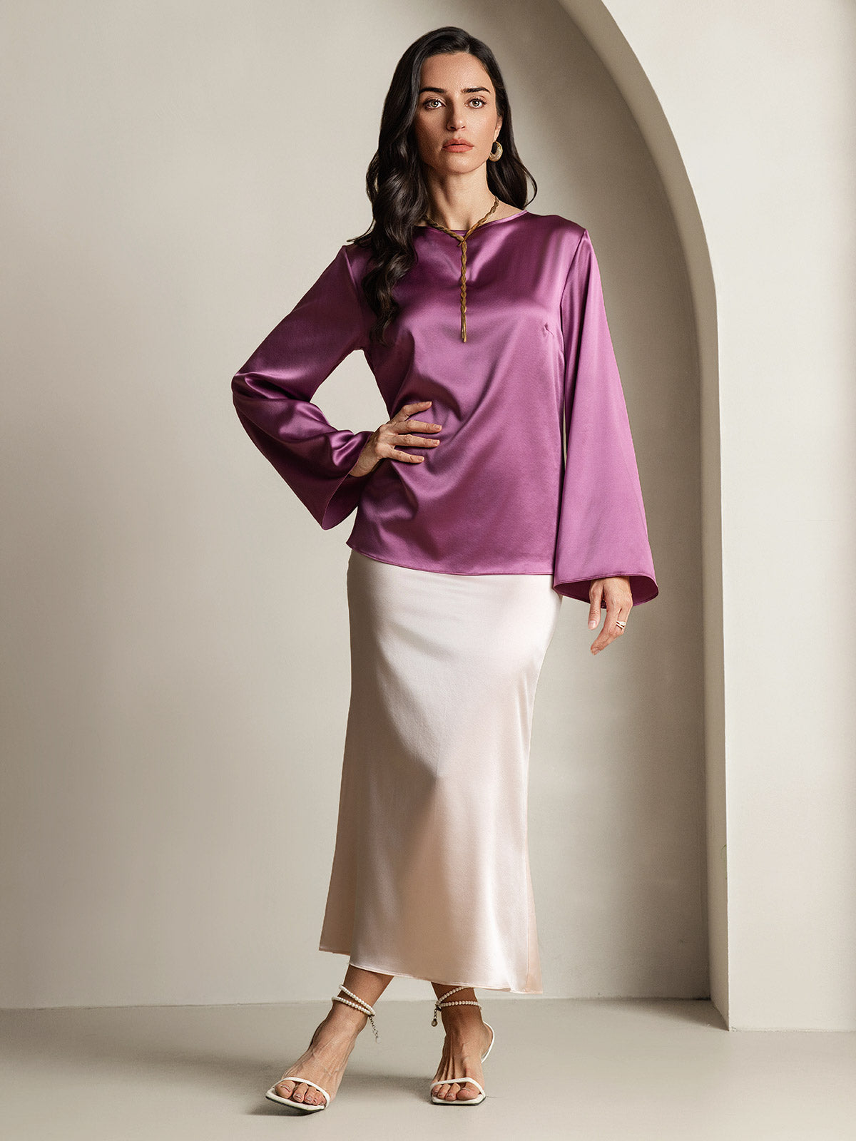 [Tumma Violetti] SilkSilky-FI 19Momme Womens T-Shirt 006,