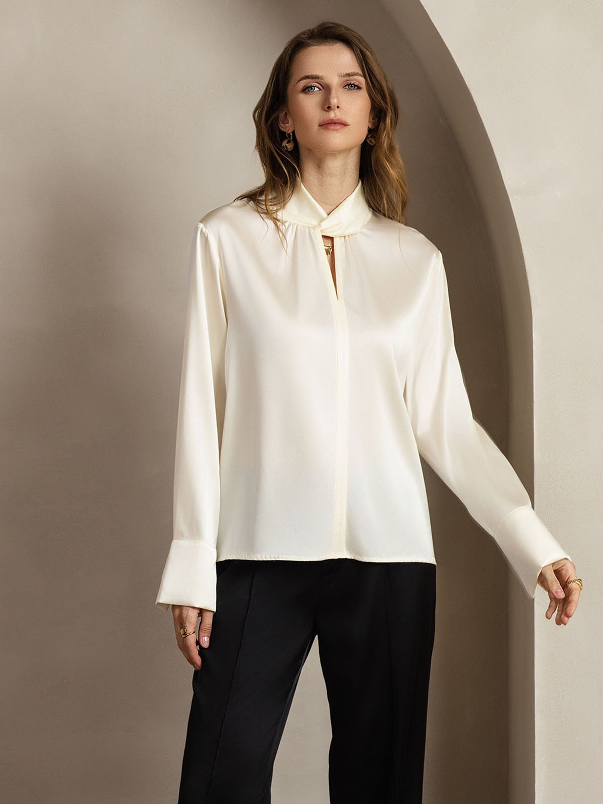 [Norsunluu] SilkSilky-FI 19Momme Womens Shirt 009