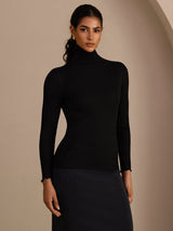 [Musta] SilkSilky-FI Long Sleeve Turtle Neck Naisten T-paita 003