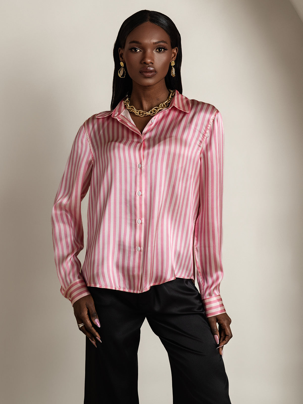 [Pinkki] SilkSilky-FI Lapel Collar Naisten paita 006