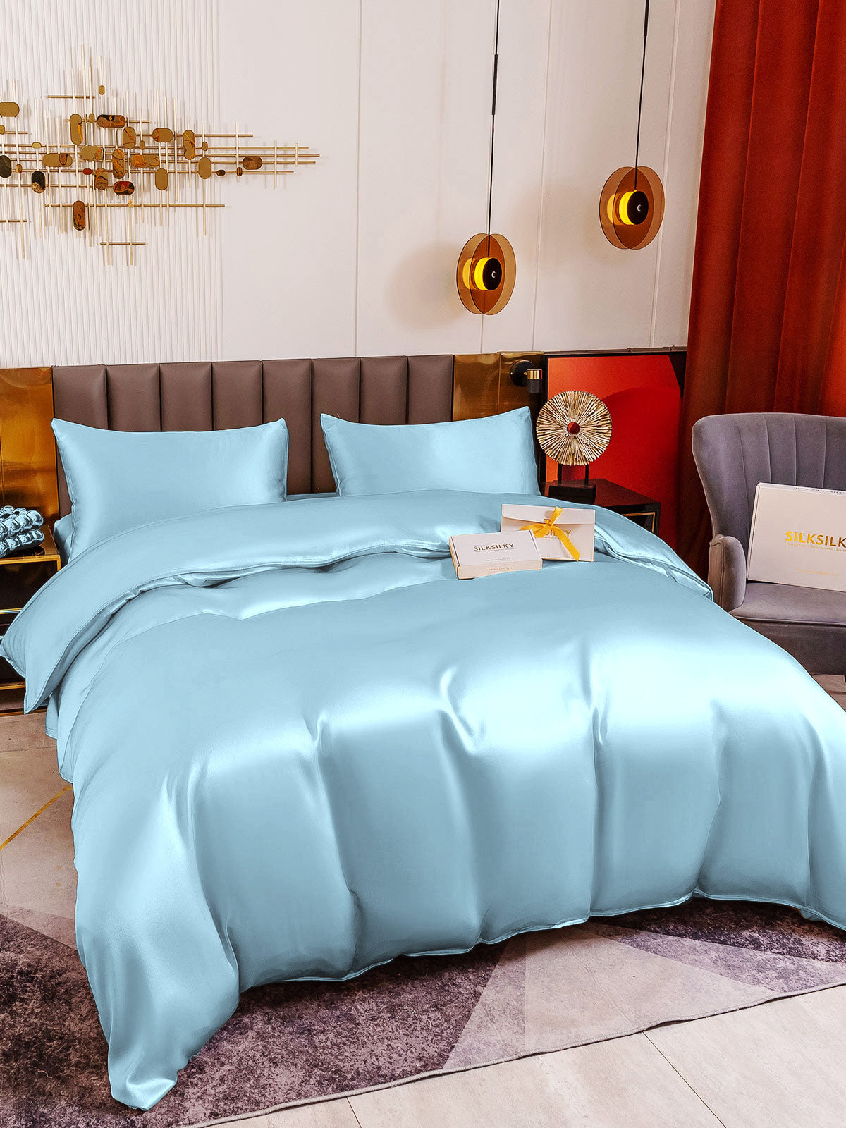 [Vaaleansininen] SilkSilky-FI 19Momme Bedding Set 005