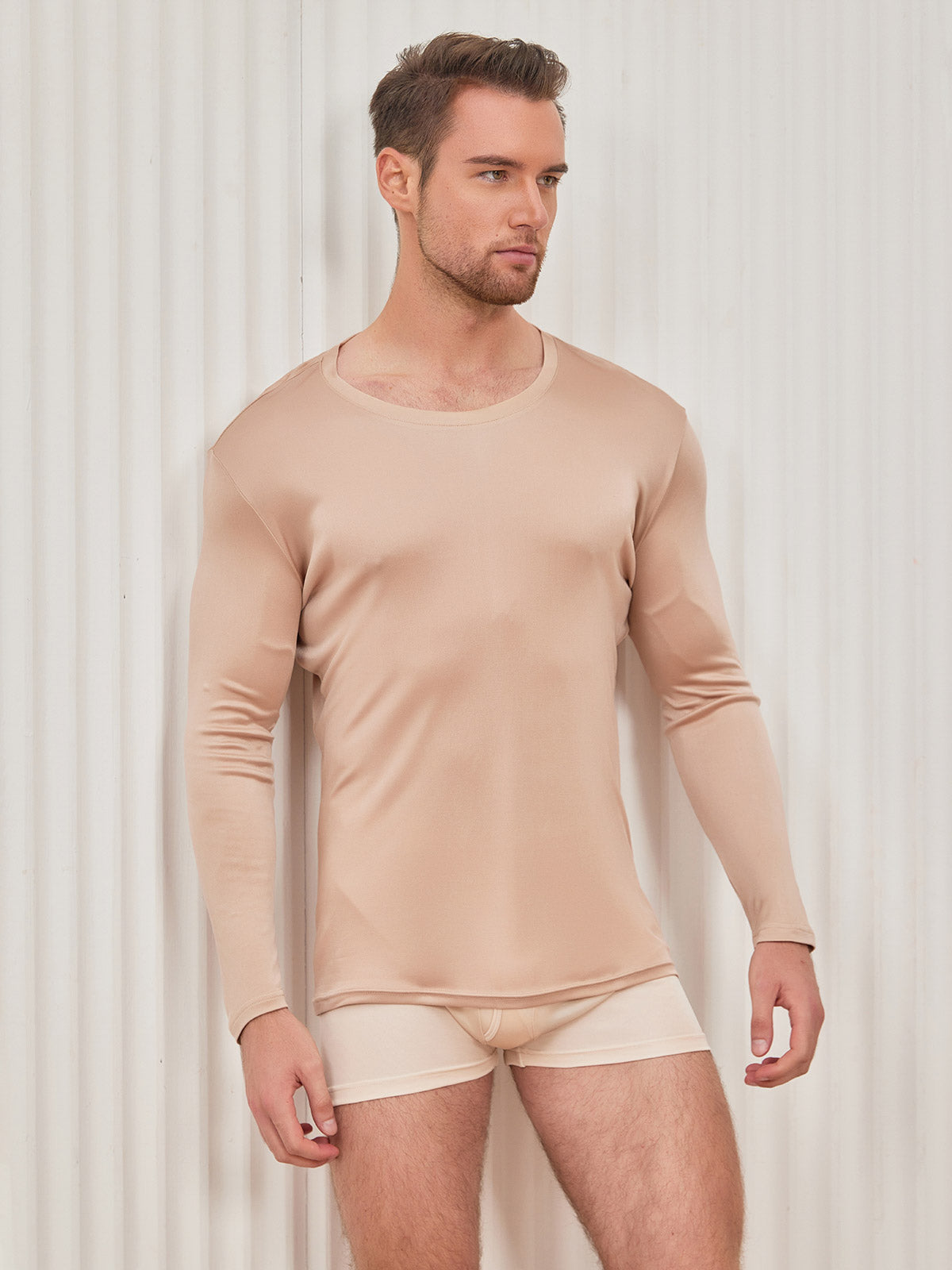 [Beige] SilkSilky-FI Mens T-Shirt 004