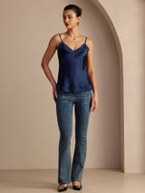 [Tummansininen] SilkSilky-FI Spaghetti Strap V Neck Camisole Top 006