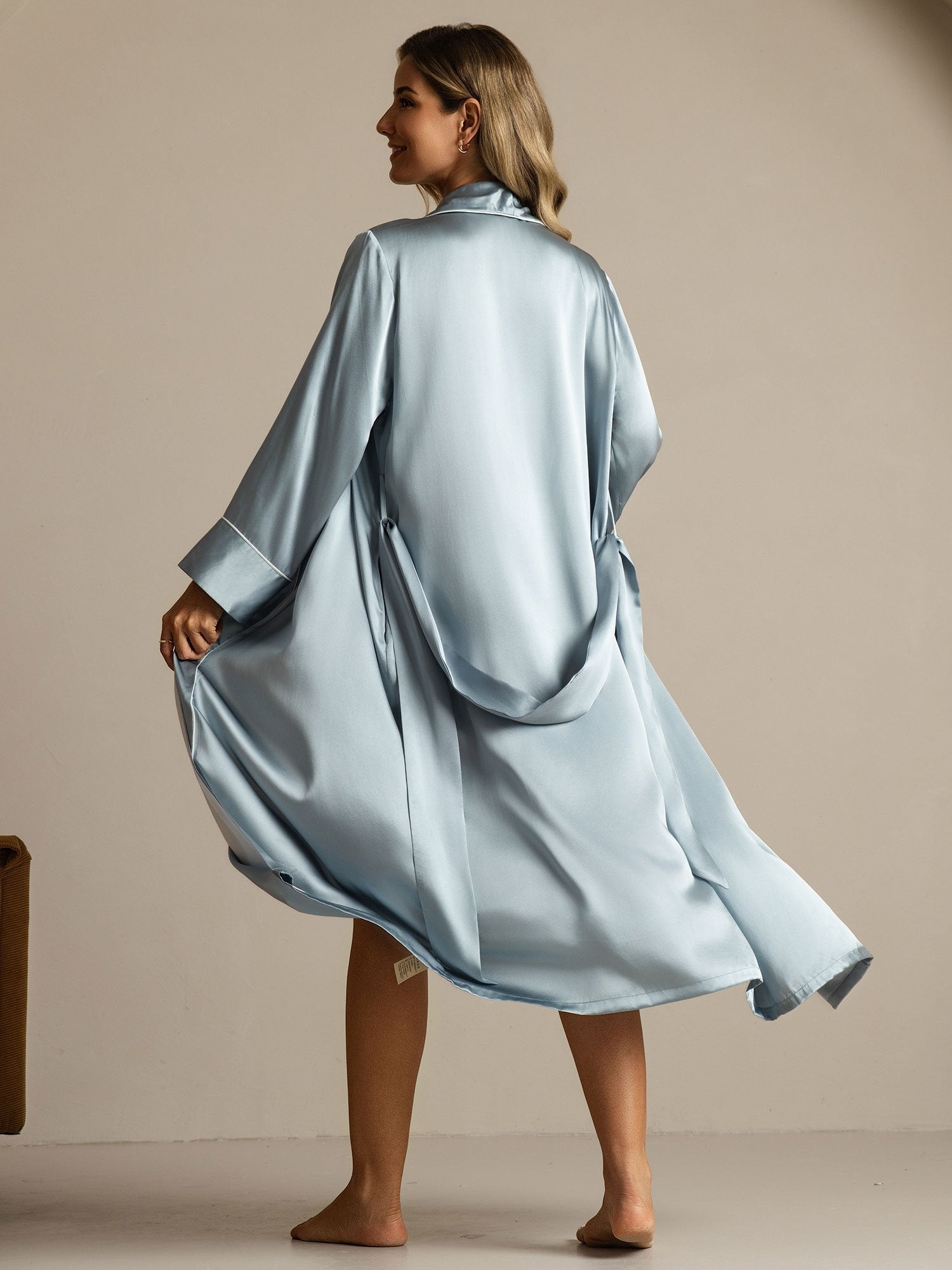 [Harmaansininen] SilkSilky-FI Long Sleeve Naisten Aamutakki 002