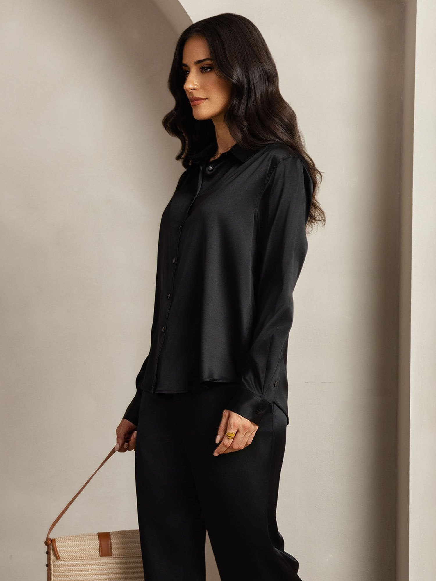 [Musta] SilkSilky-FI 19Momme Lapel Collar Women''s Outfit Sets 006