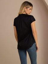 [Musta] SilkSilky-FI Short Sleeve Blouse 002