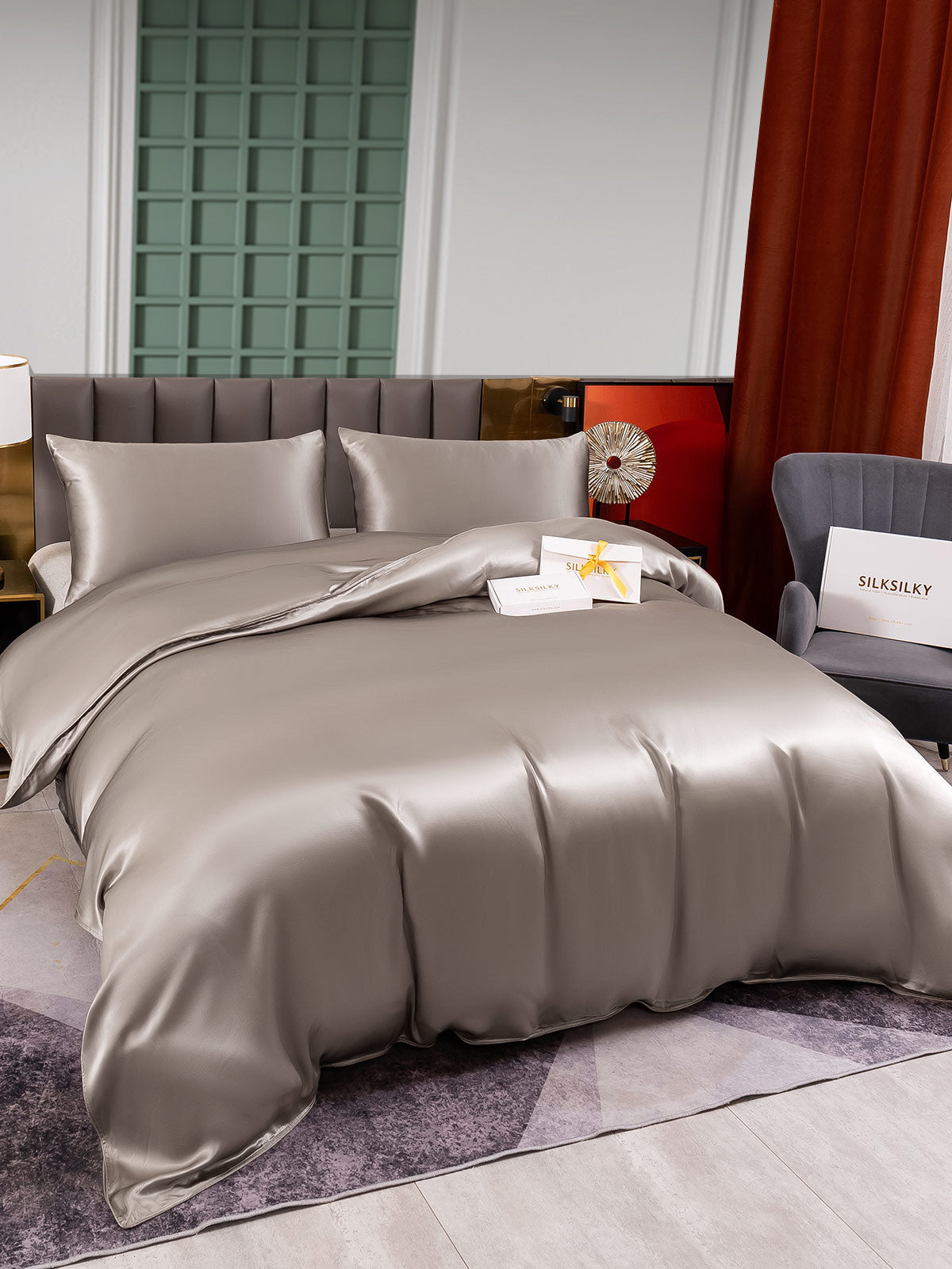 [Harmaa] SilkSilky-FI 25Momme Bedding Set 003