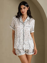 [Valkoinen Leopardi] SilkSilky-FI Short Sleeve Notch Collar Naisten Pyjamat 001