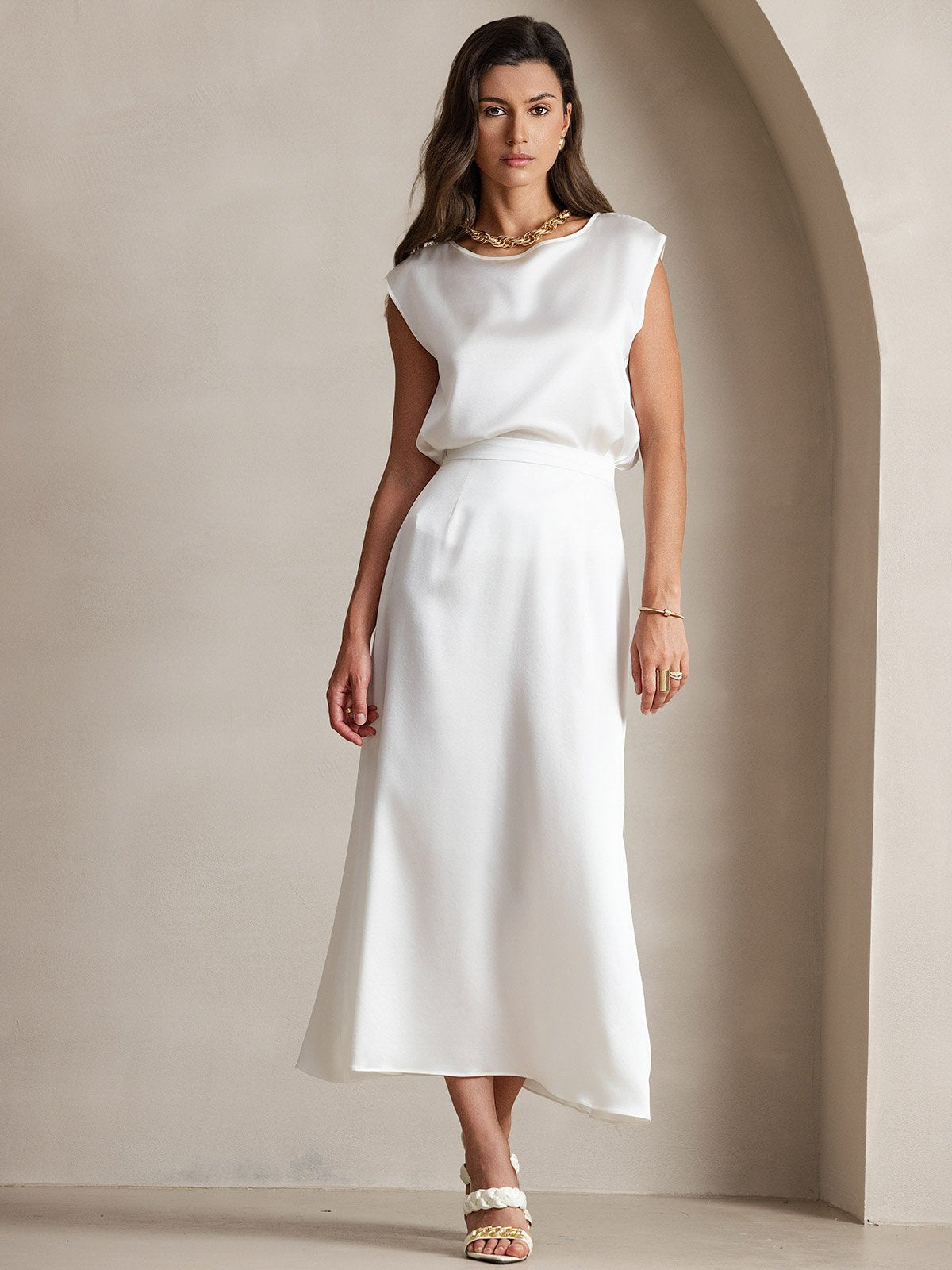 [Valkoinen] SilkSilky-FI 19Momme Silk Skirt 003
