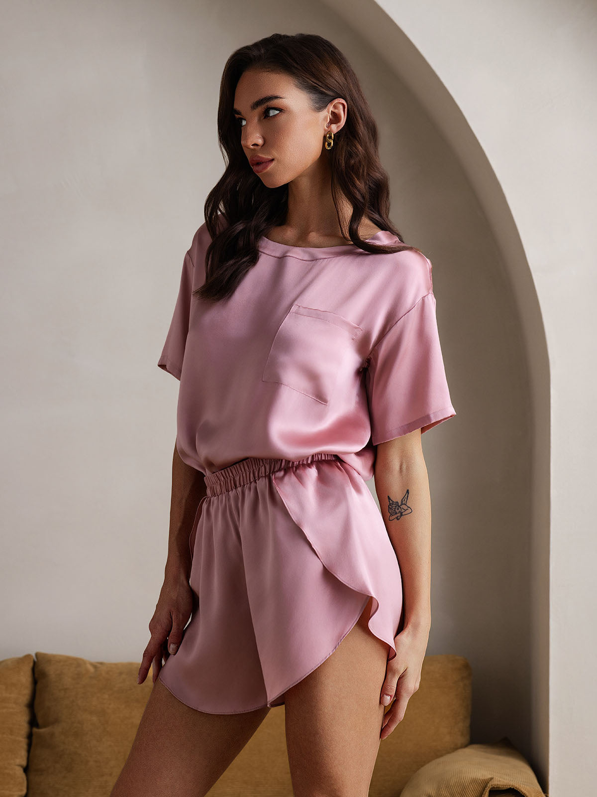 [Vaalean Mauve] SilkSilky-FI Womens Pajamas 001