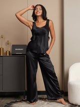 [Musta] SilkSilky-FI Hihaton Neliskulmainen Kaulus Camisole Setti 001